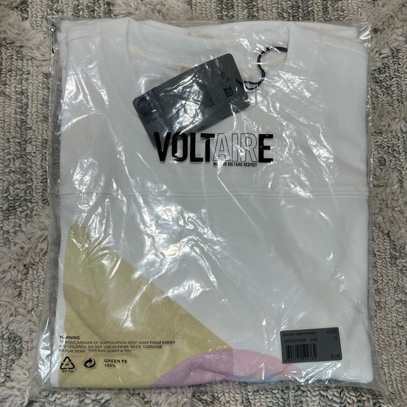 Zadig & Voltaire White Bow Mo Terry Palmier Graphic Short Sleeve Crewneck Tee M - Picture 3 of 6